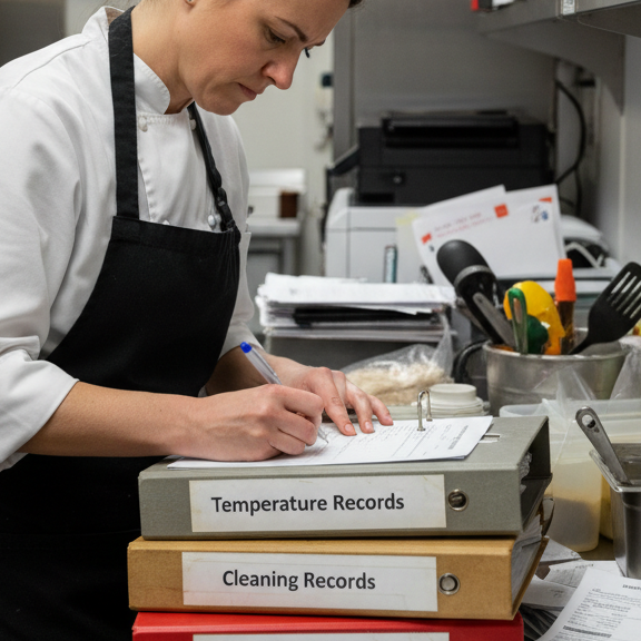 chef completing records for food safety after the shift edited