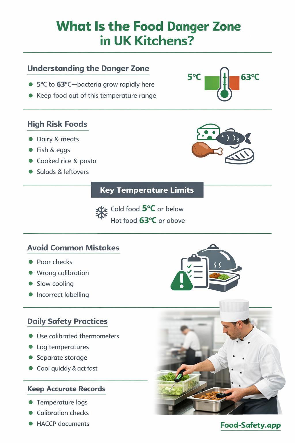 Food danger zone illustration in UK kitchens