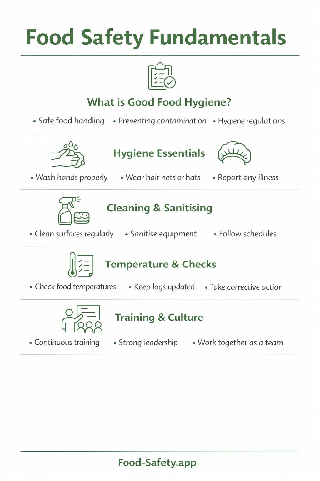 Kitchen team following food hygiene practices