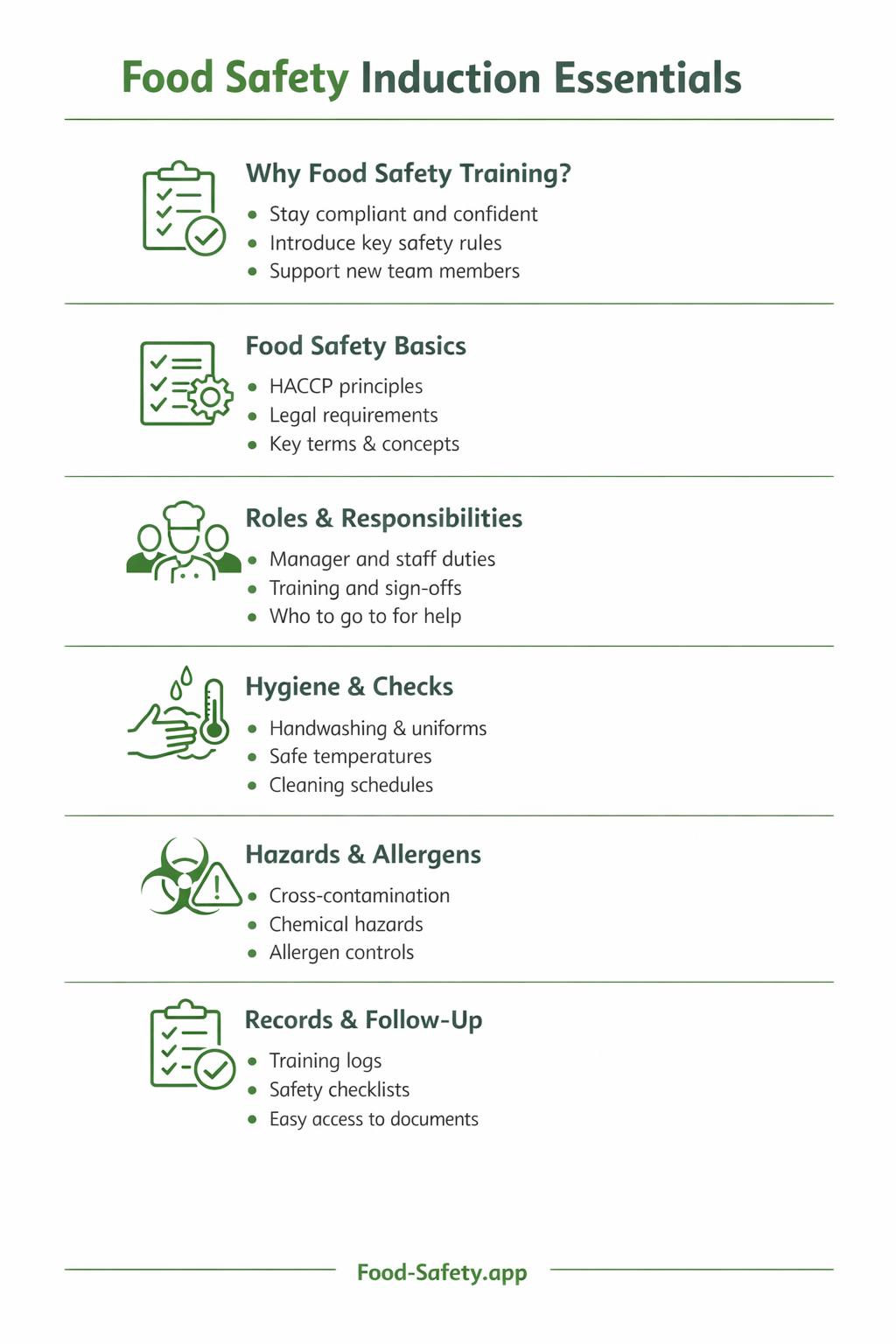 What should a food safety induction include? Food safety induction in a catering kitchen
