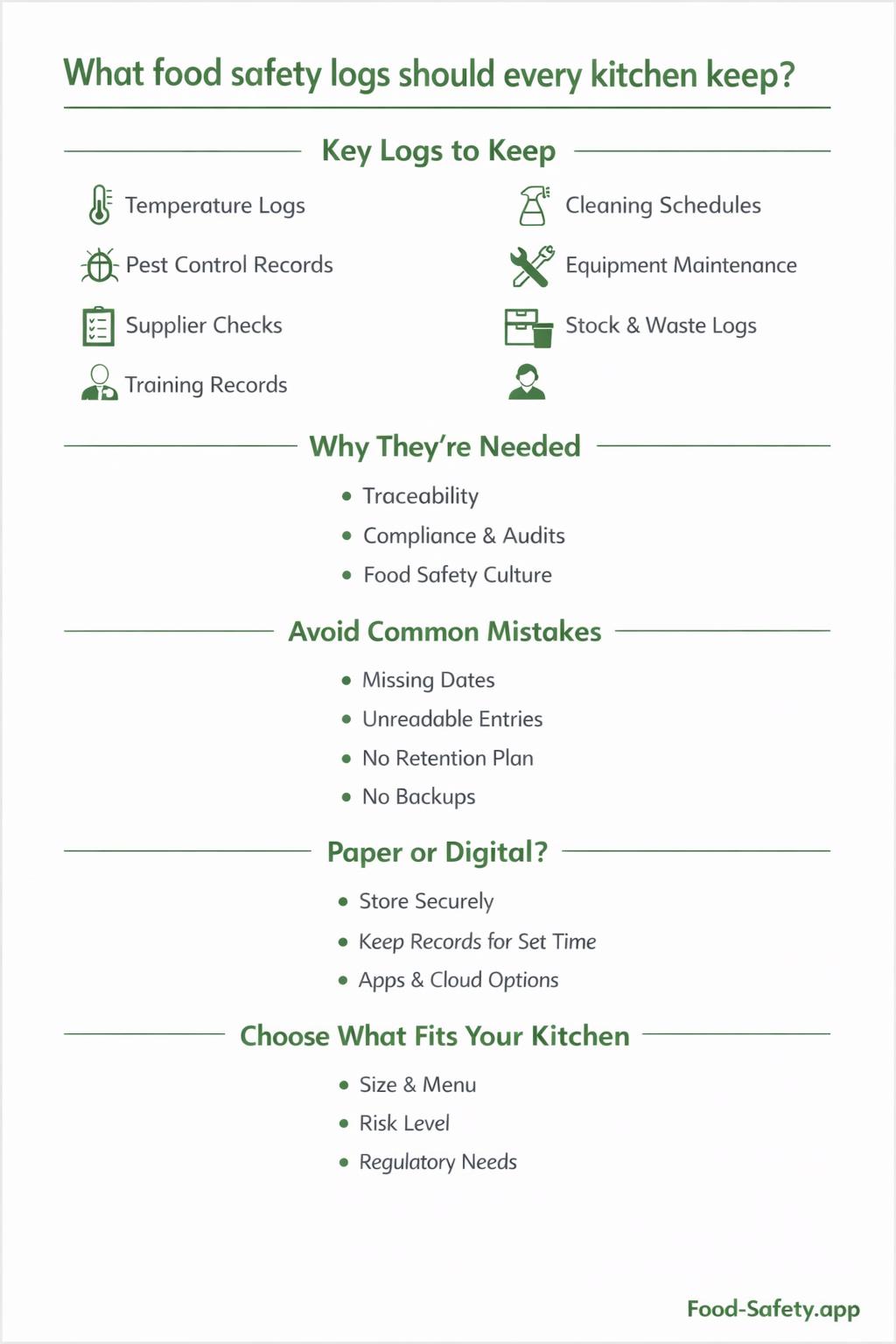 Food safety logs in use in a kitchen