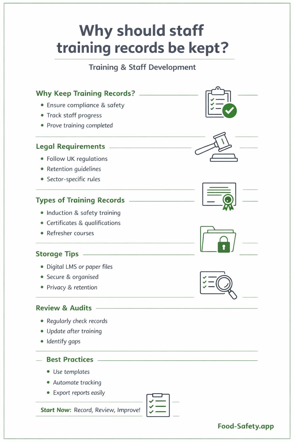 Why should staff training records be kept? Staff training records in a food business