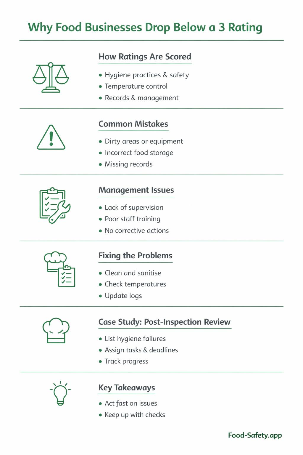 Why food businesses drop below a 3 rating