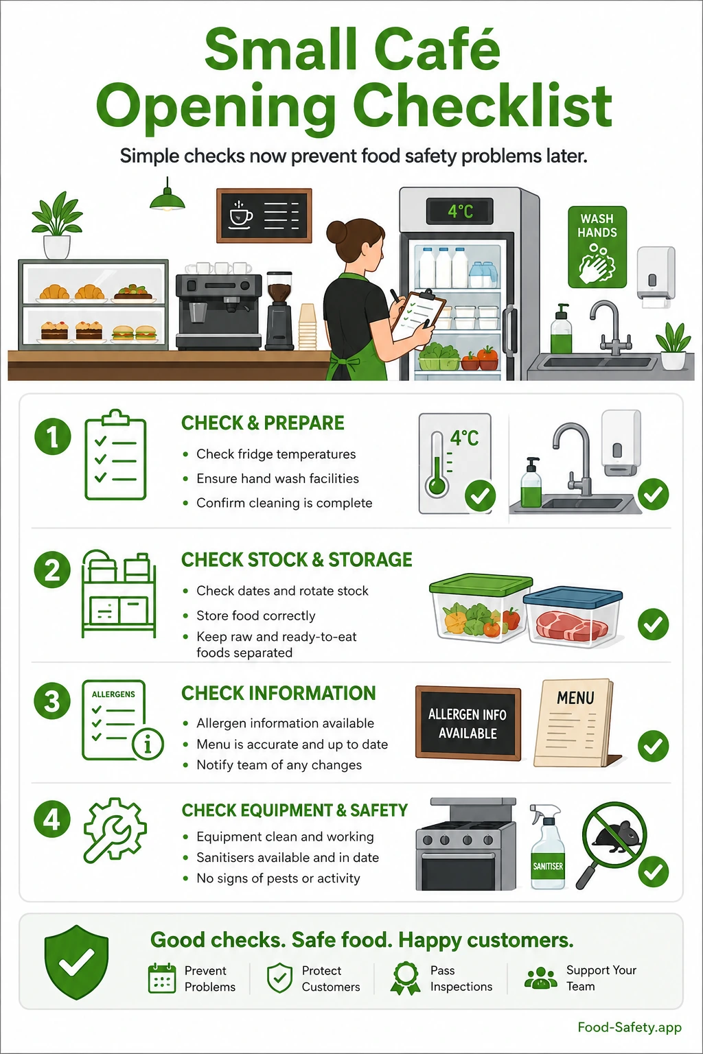 Small cafe opening checklist for food safety