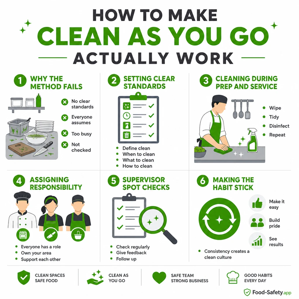 Clear and clean before mess builds up in a kitchen