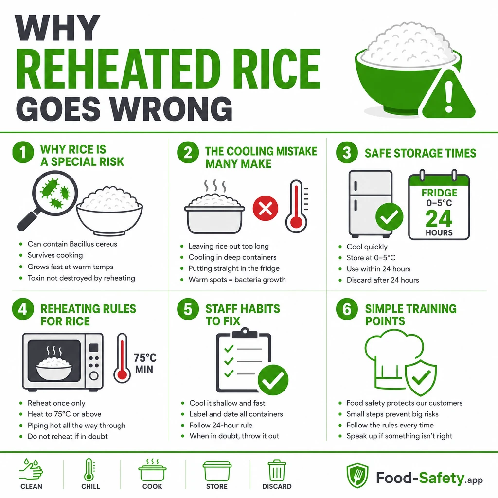 Cooling rice quickly to prevent bacterial growth in a busy kitchen
