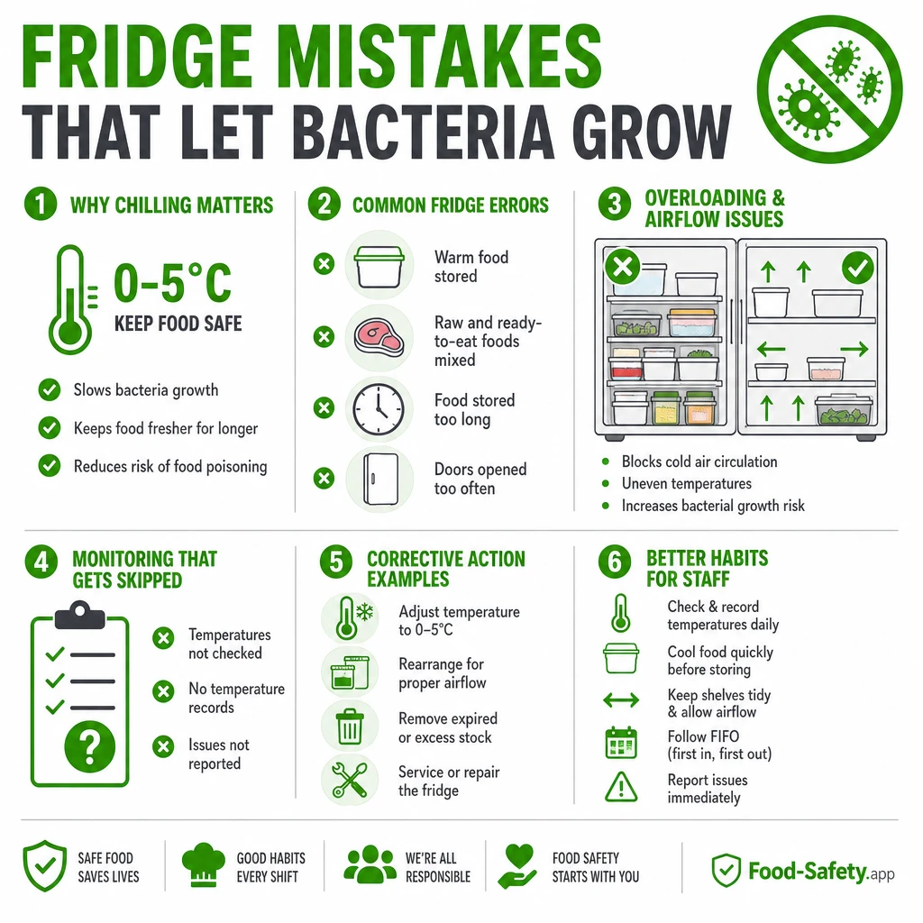 Do not overload fridges to keep air flow clear