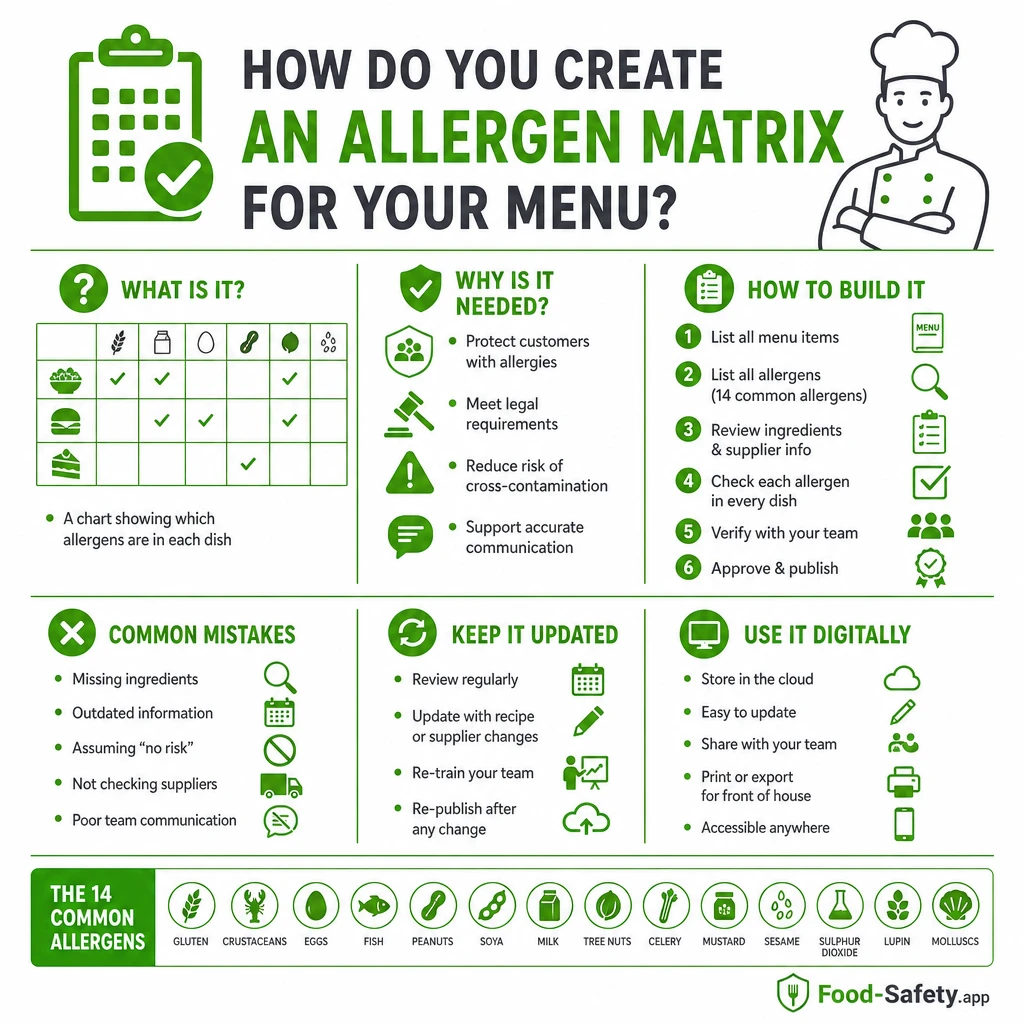 Keep allergen charts updated whenever recipes or suppliers change