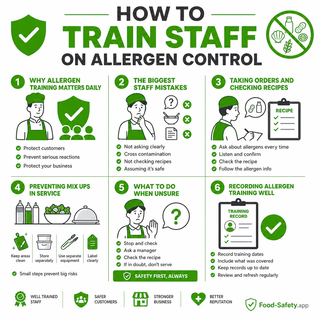 Never guess about allergens training session showing staff reviewing allergen controls