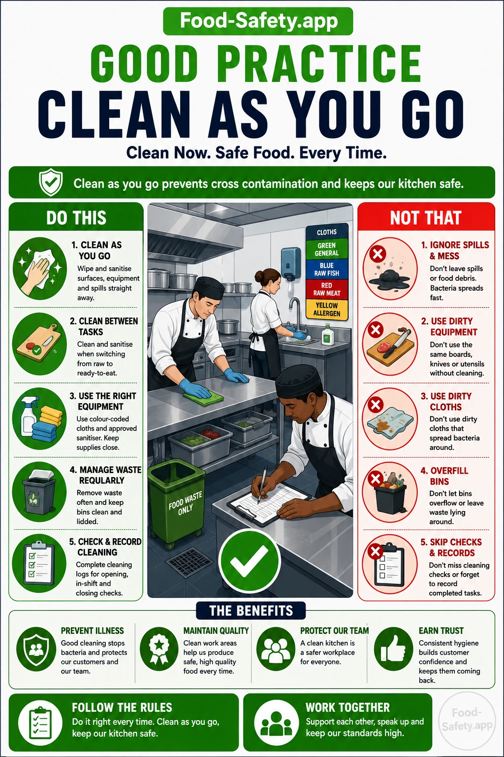 Clean as you go kitchen cleaning standards in practice