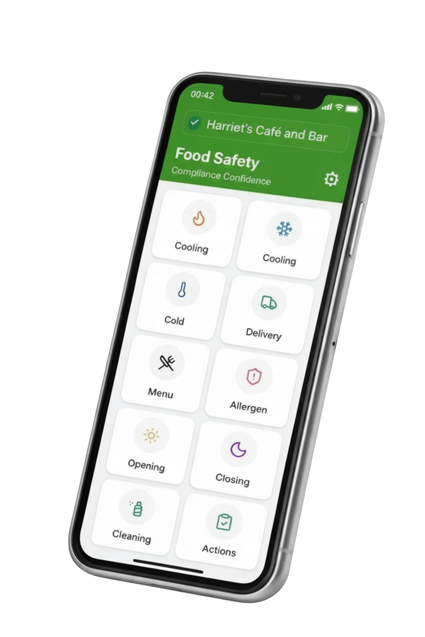 Food Safety App shown on a mobile device