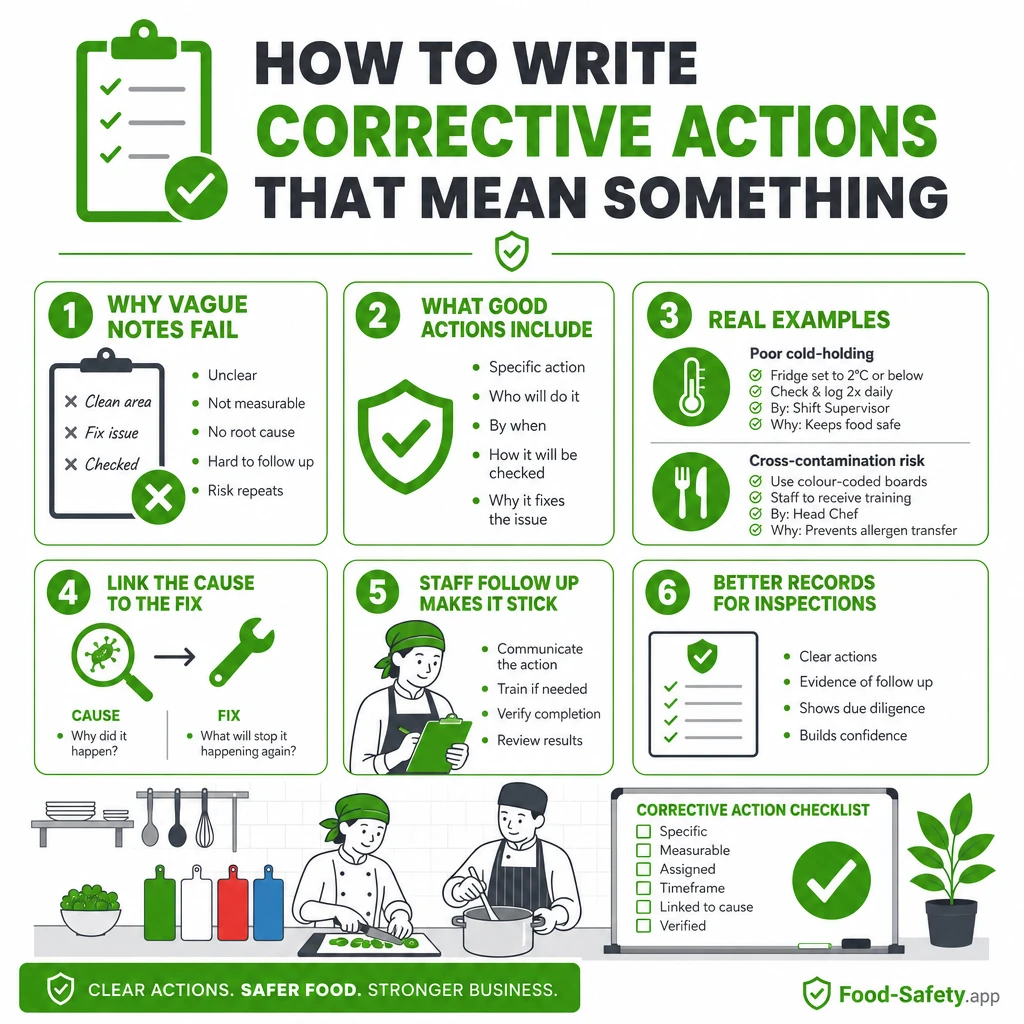 HACCP Corrective Actions: How to Write Them Effectively Be specific in corrective actions to demonstrate control and prevent recurrence