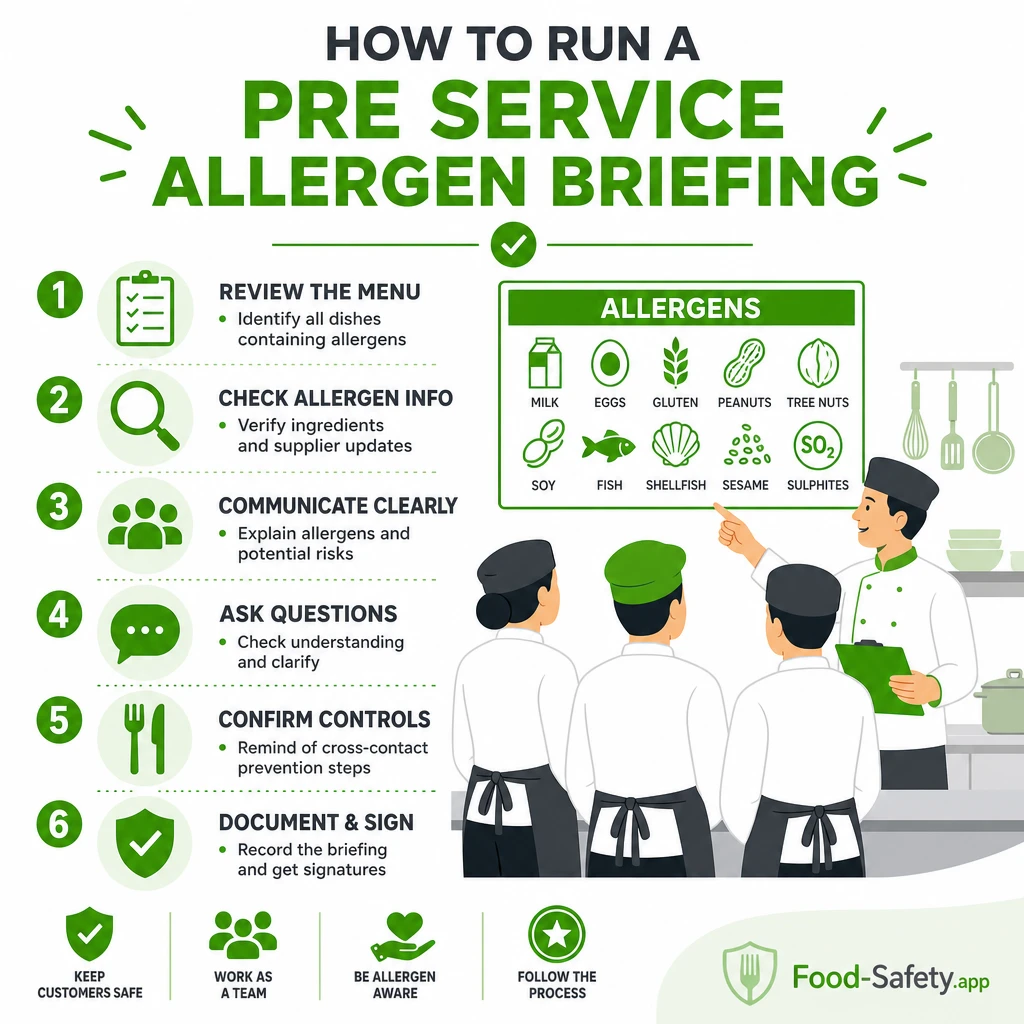 Team briefing on allergen changes during pre-service