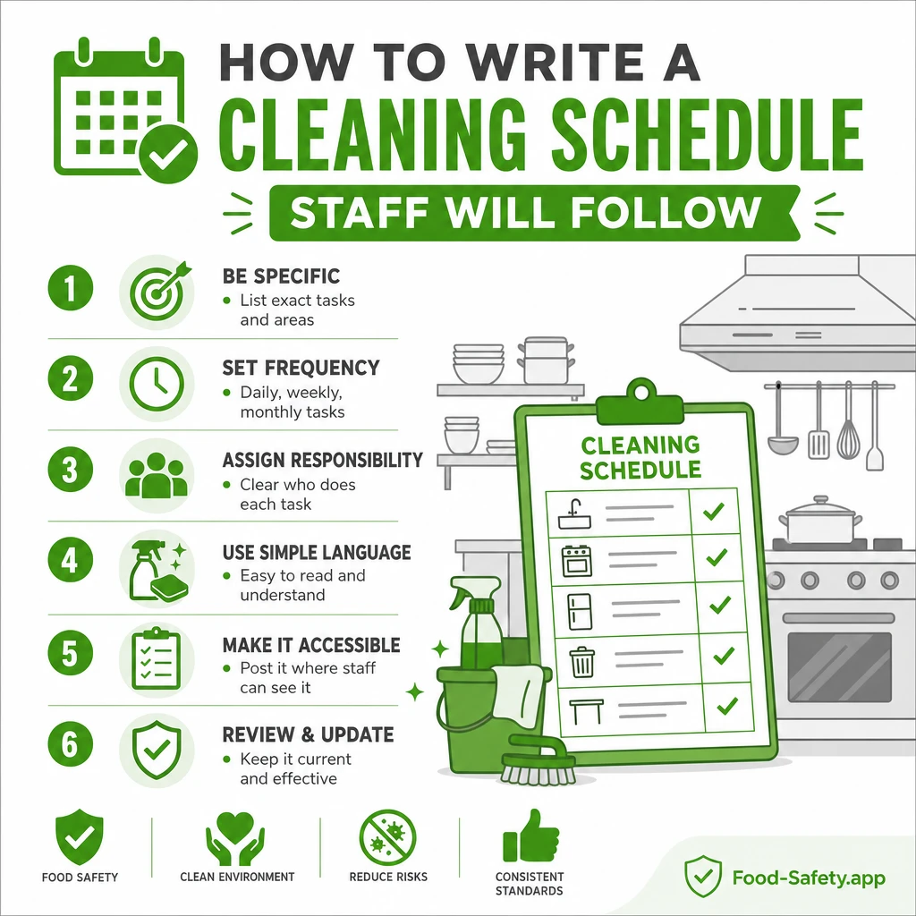 Restaurant Cleaning Schedule: How to Write One Staff Will Follow Cleaning tasks organized by item and frequency
